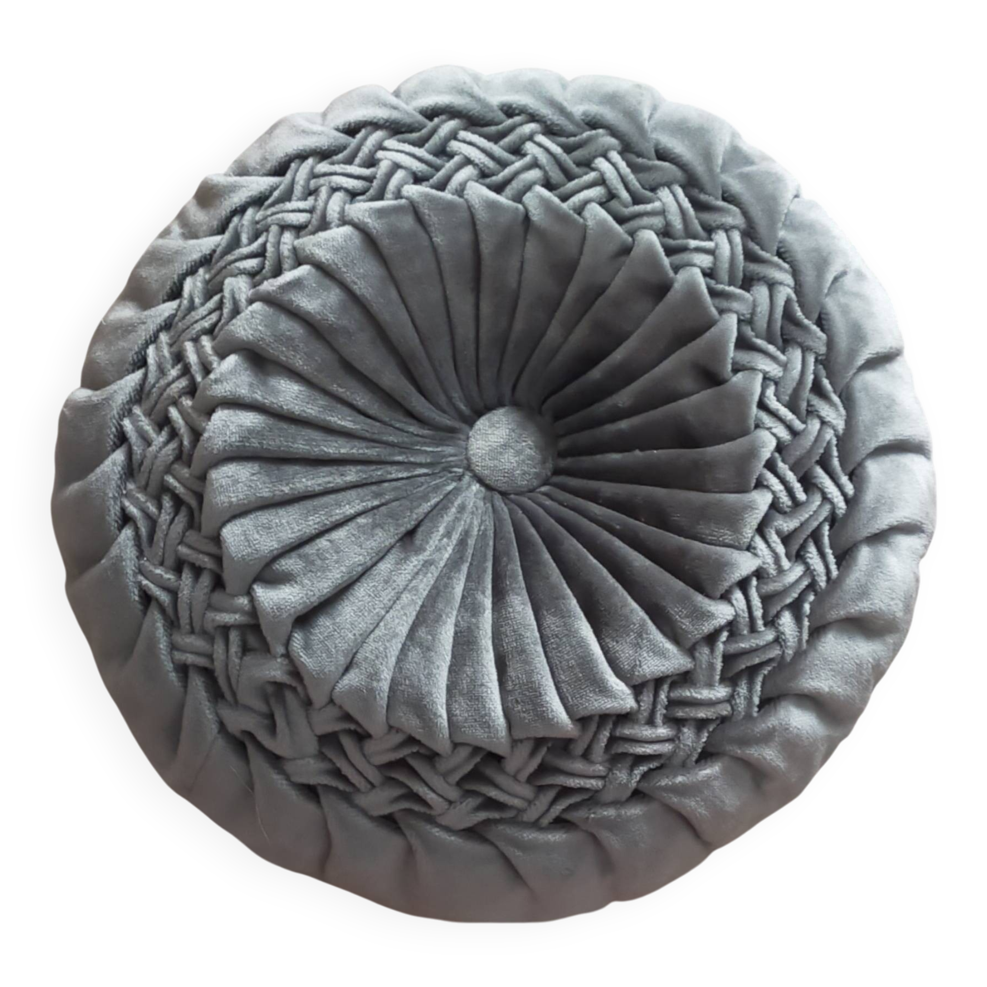 Vintage blue-grey velvet round cushion