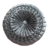 Vintage blue-grey velvet round cushion