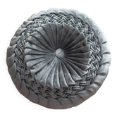 Coussin rond velours vintage gris bleuté