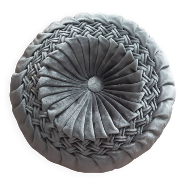 Vintage blue-grey velvet round cushion