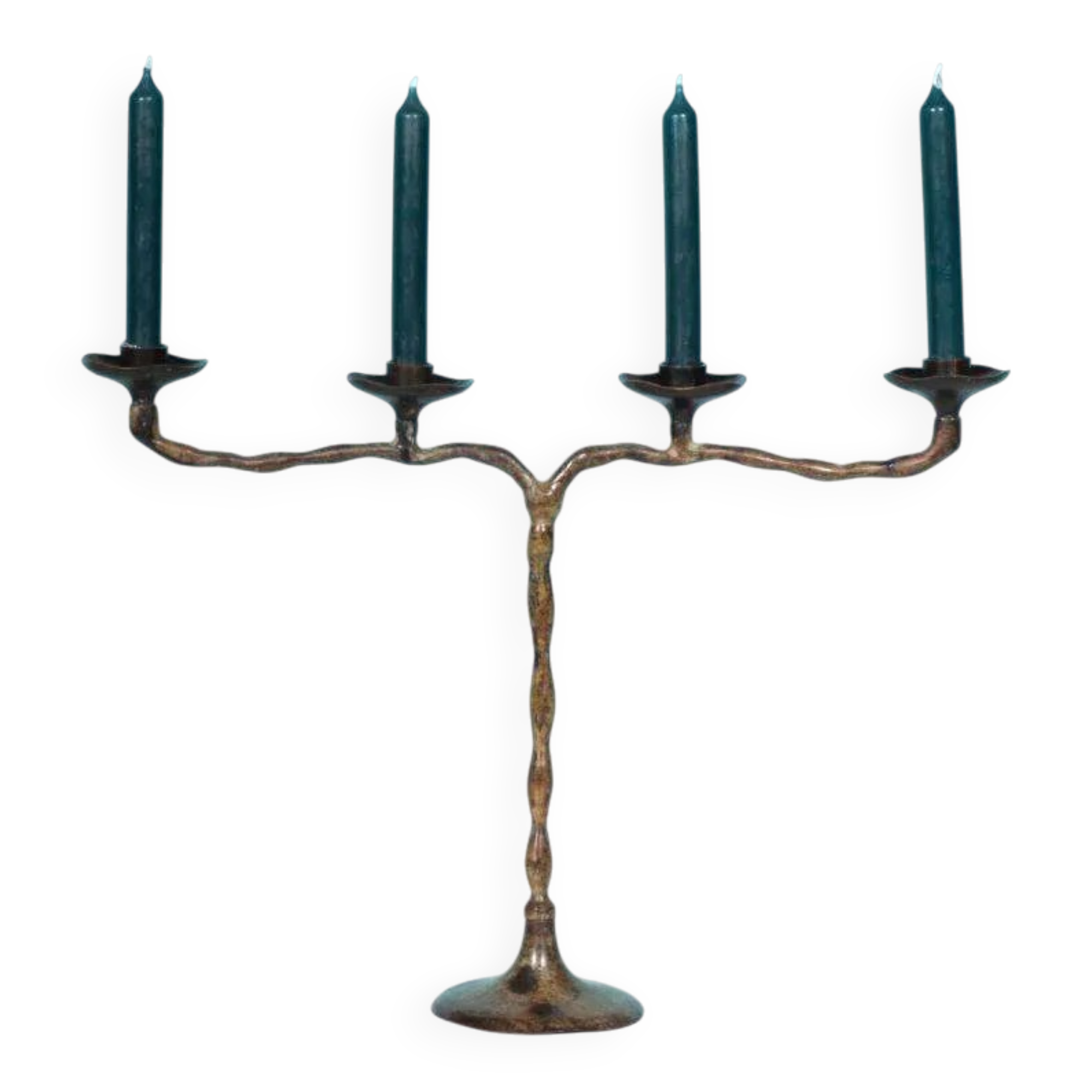 Vintage 1960s chandelier, patinated bronze Japandi chandelier.