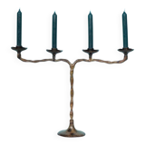 Vintage 1960s chandelier, patinated bronze Japandi chandelier.