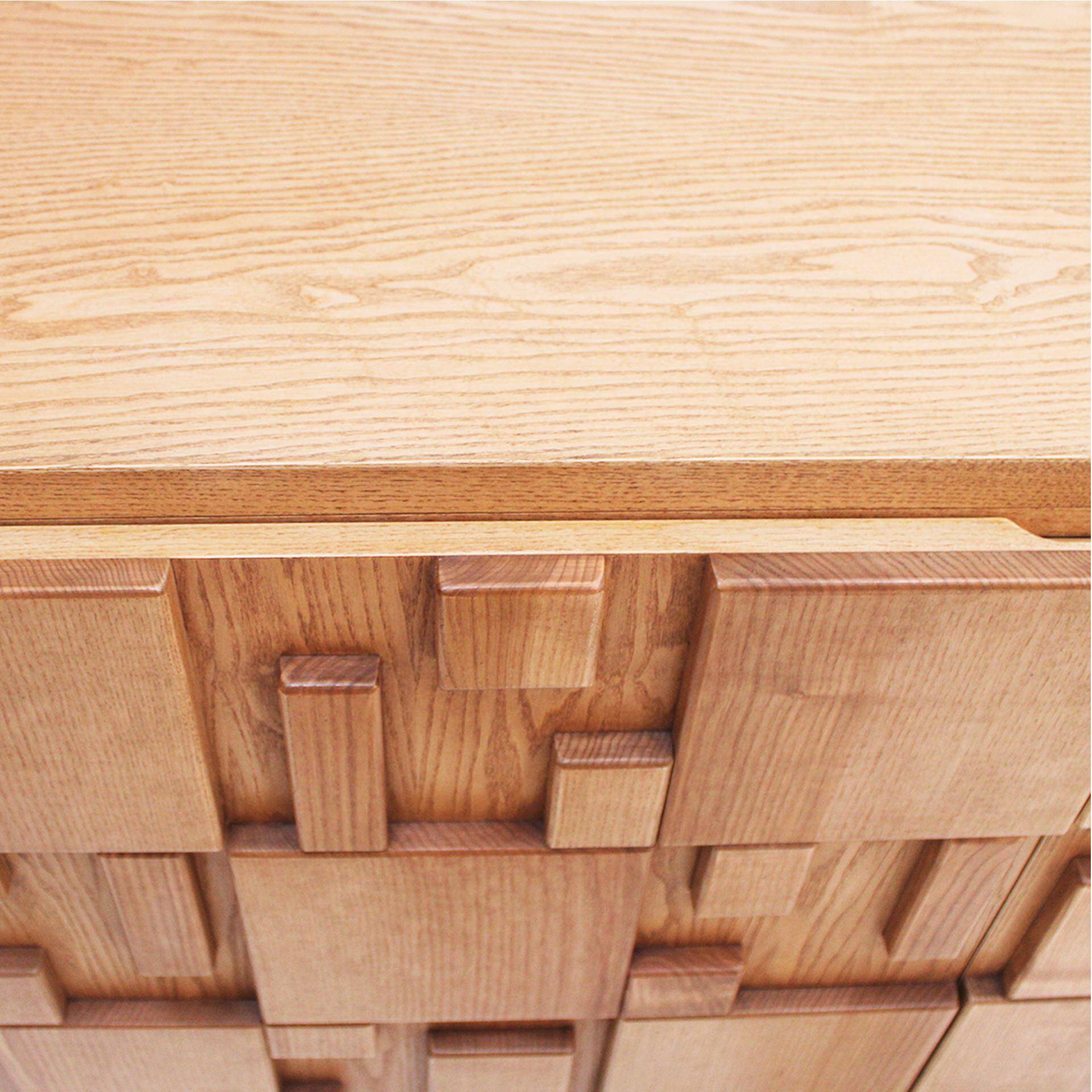 Brutalist Style Oak Handcarved Italian Large Sideboard