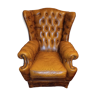 Old tan leather Chesterfield with patina