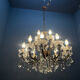 Vintage Bronze & Crystal Chandelier, 15 Lights, 1950s