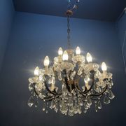 Vintage Bronze & Crystal Chandelier, 15 Lights, 1950s