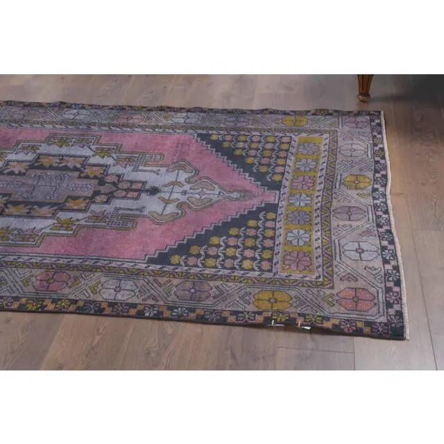 Vintage Turkish Oushak Handmade Wool Cotton Pink Area Rug 125x242