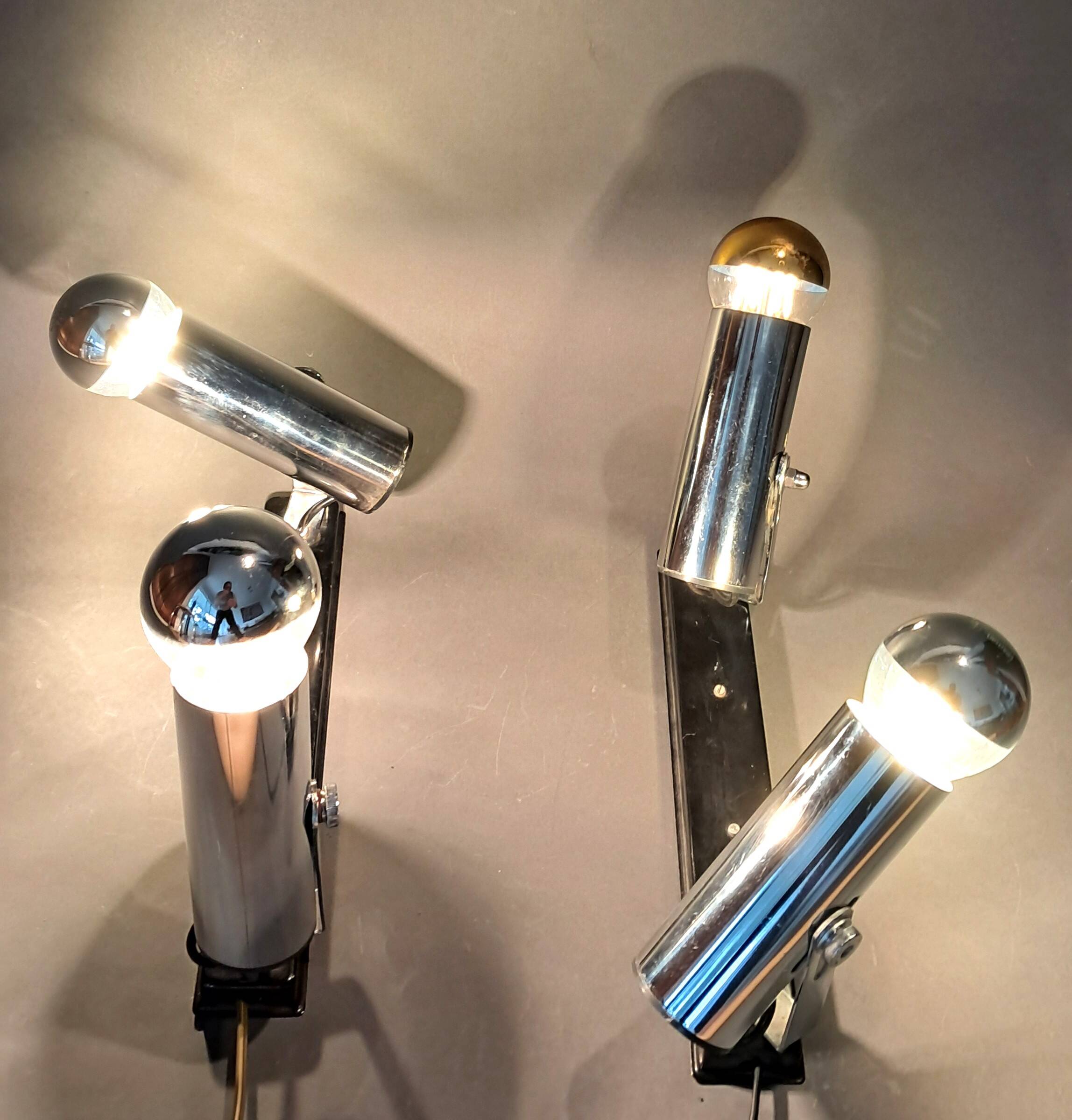 Pair of modernist chrome wall lights 1960.