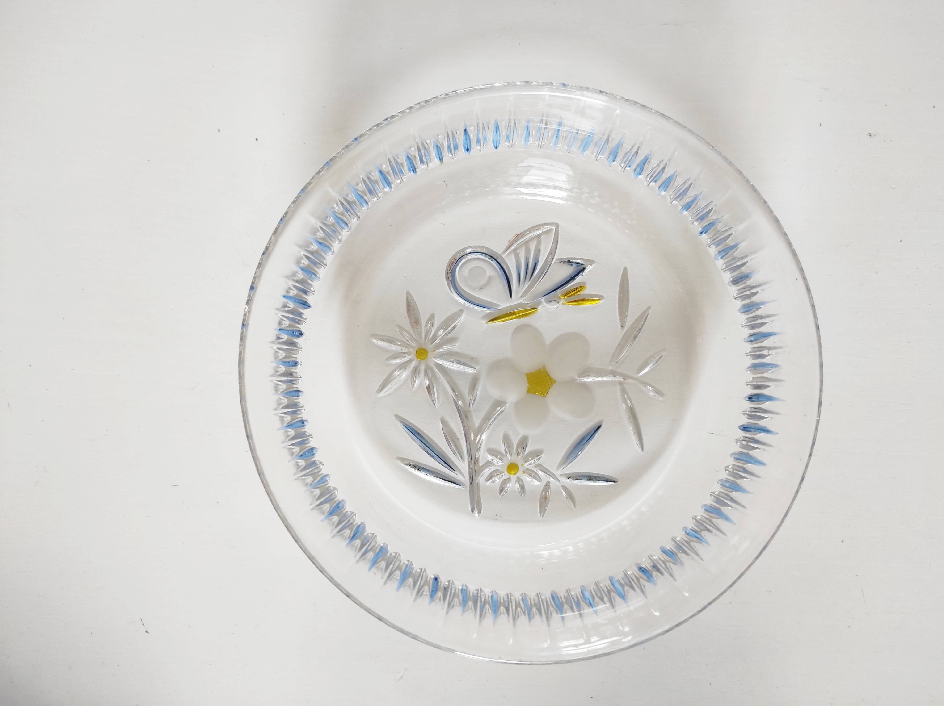Walther glass butterfly and flower glass bowl