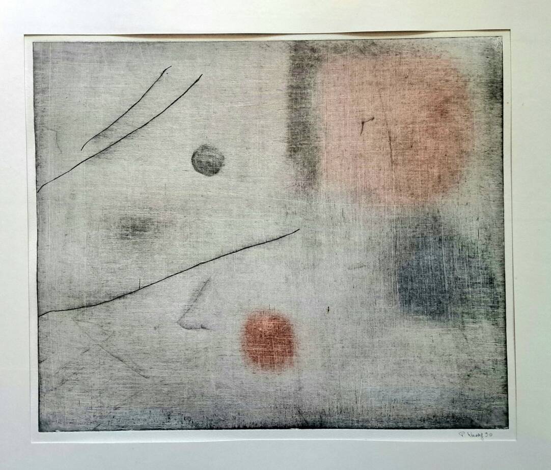 Surrealist and minimalist monotype painting signed by Pierre WASSEF - 1990