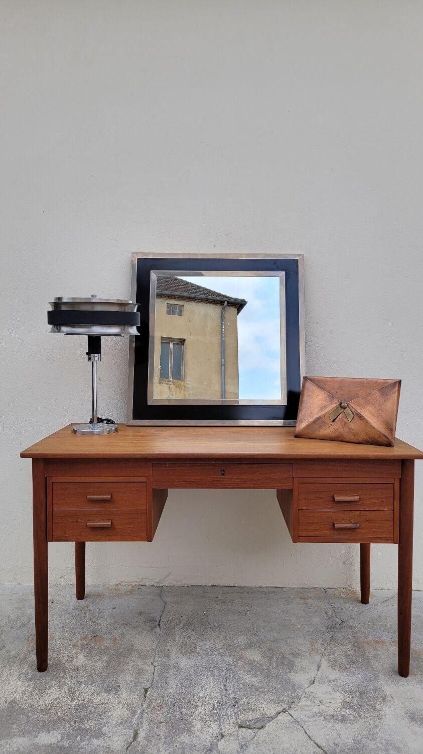 Danish Scandinavian desk in vintage teak 5 drawers, 1950s
