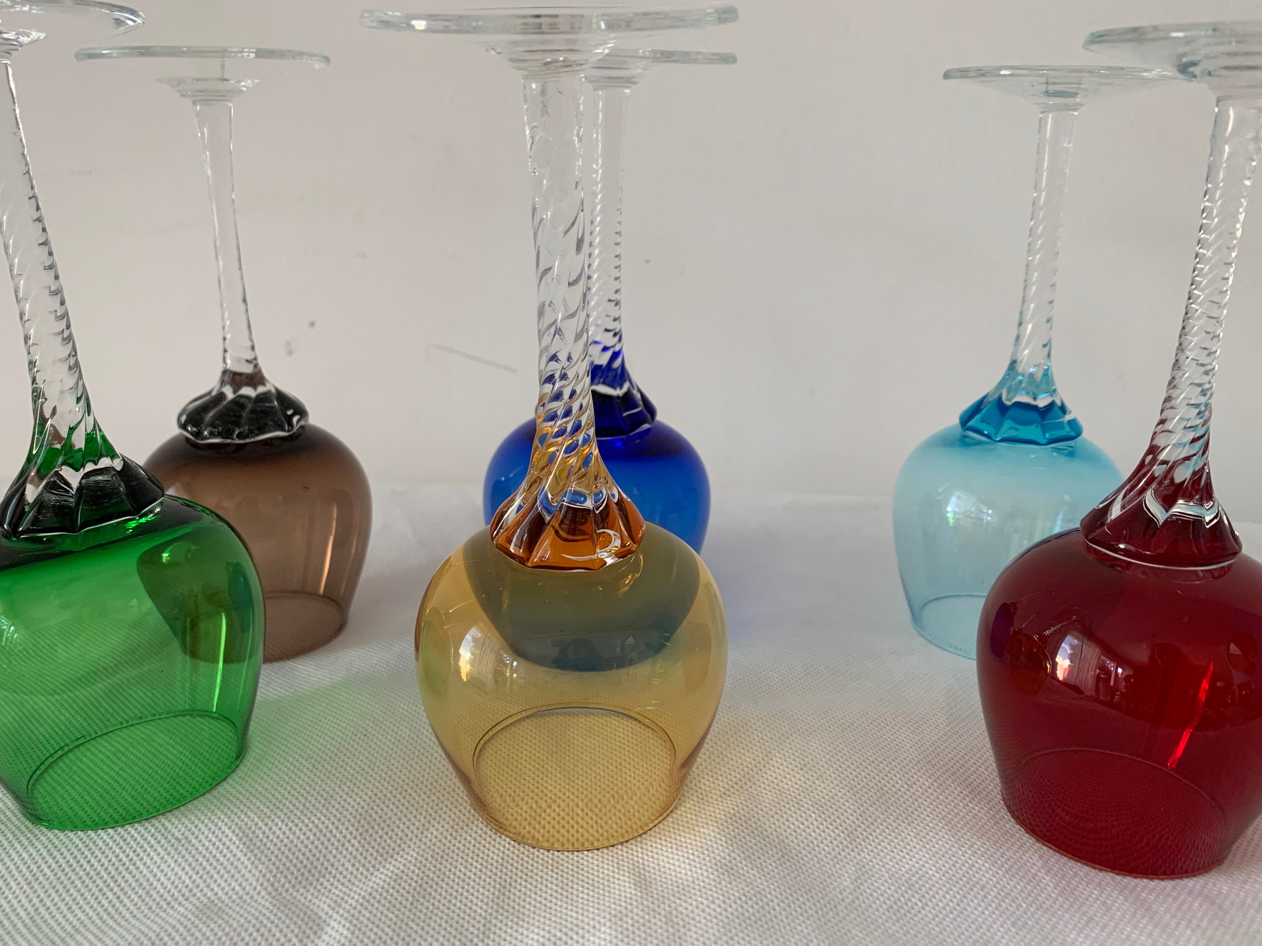 Set of 6 murano 1970 colored digestive glasses