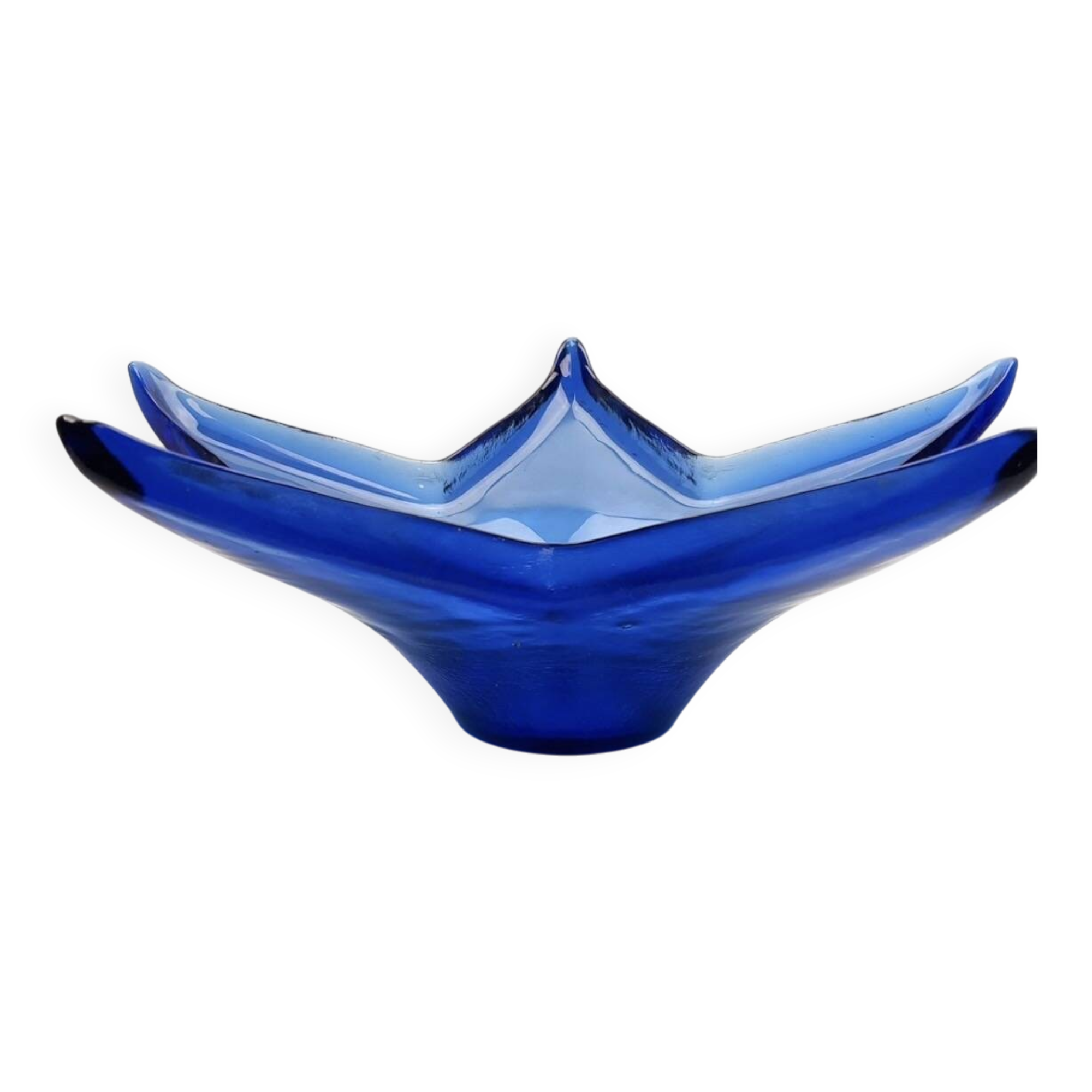 Vintage cobalt blue starfish-shaped fruit bowl in HSG style.