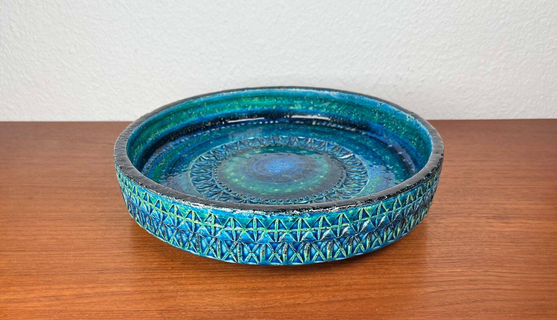 Large Mid-Century Modern Rimini Blu Pottery Bowl by Aldo Londi for Bitossi, Italy, 1960s