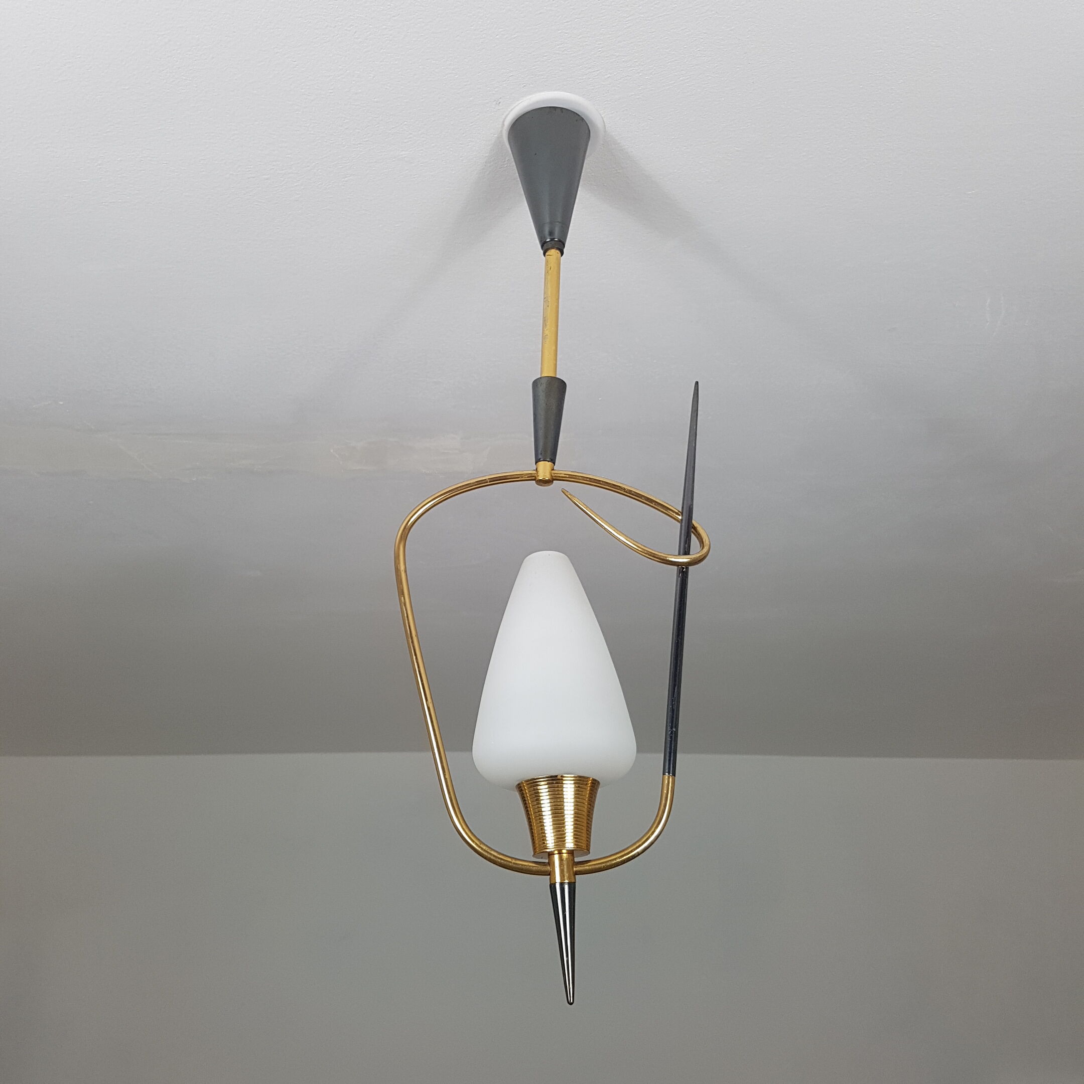Black and gold chrome pin hanging lamp, 1950
