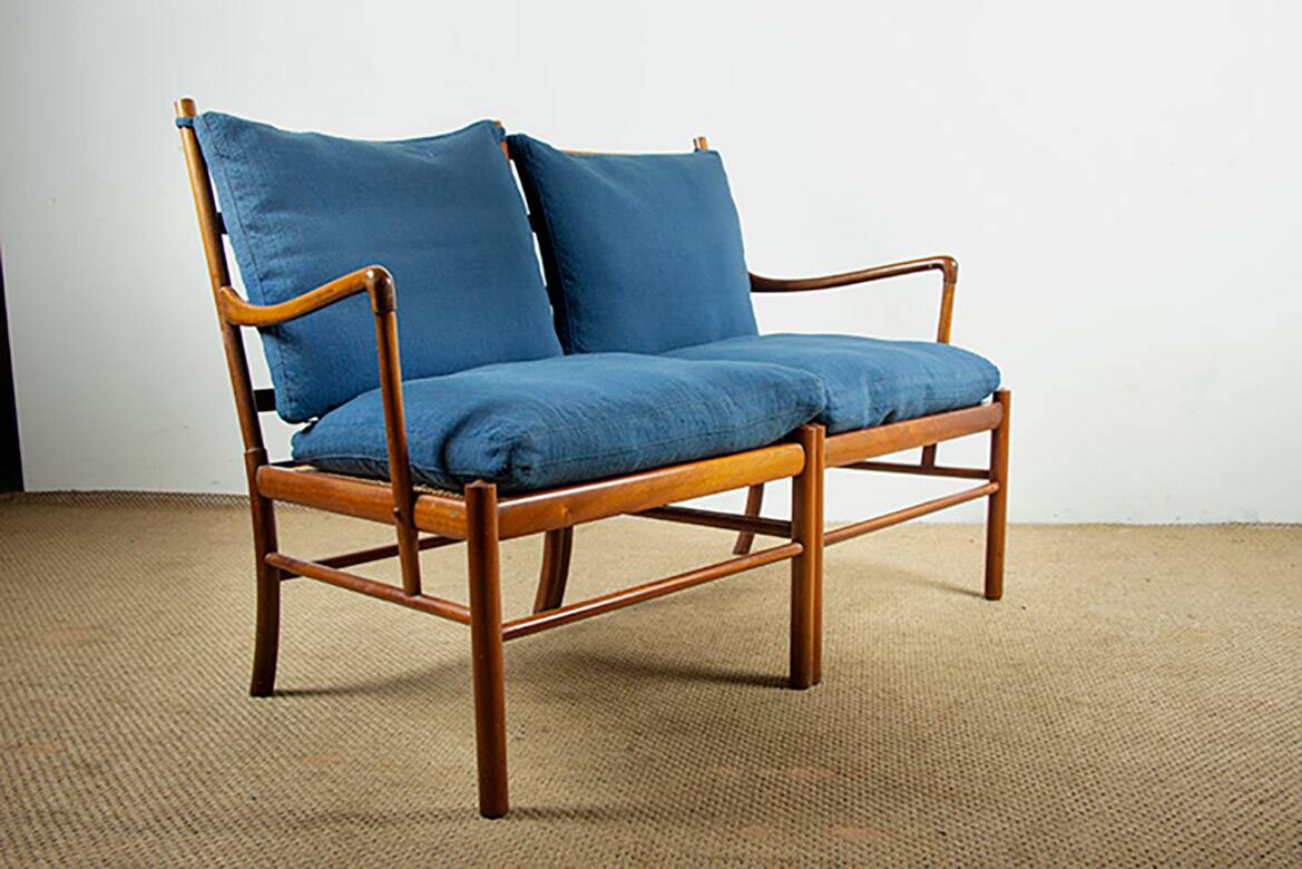 Danish 2-seater sofa in mahogany and cane by Ole Wanscher, 1960.