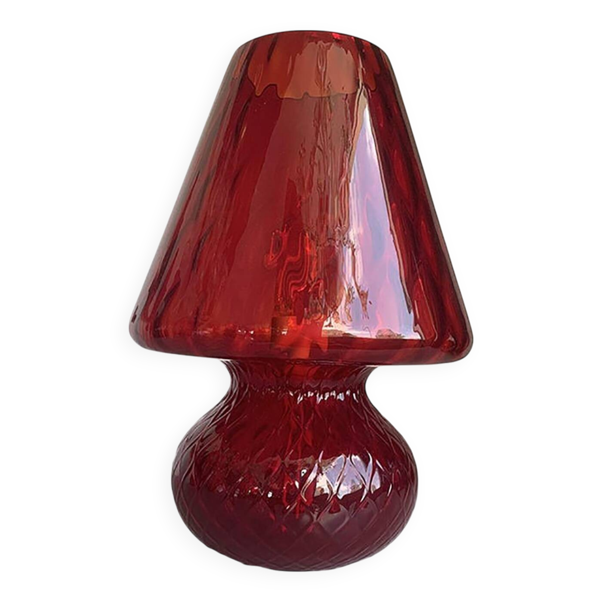 Italian Red Murano Glass Italian Techinch "Ballotton" Pattern