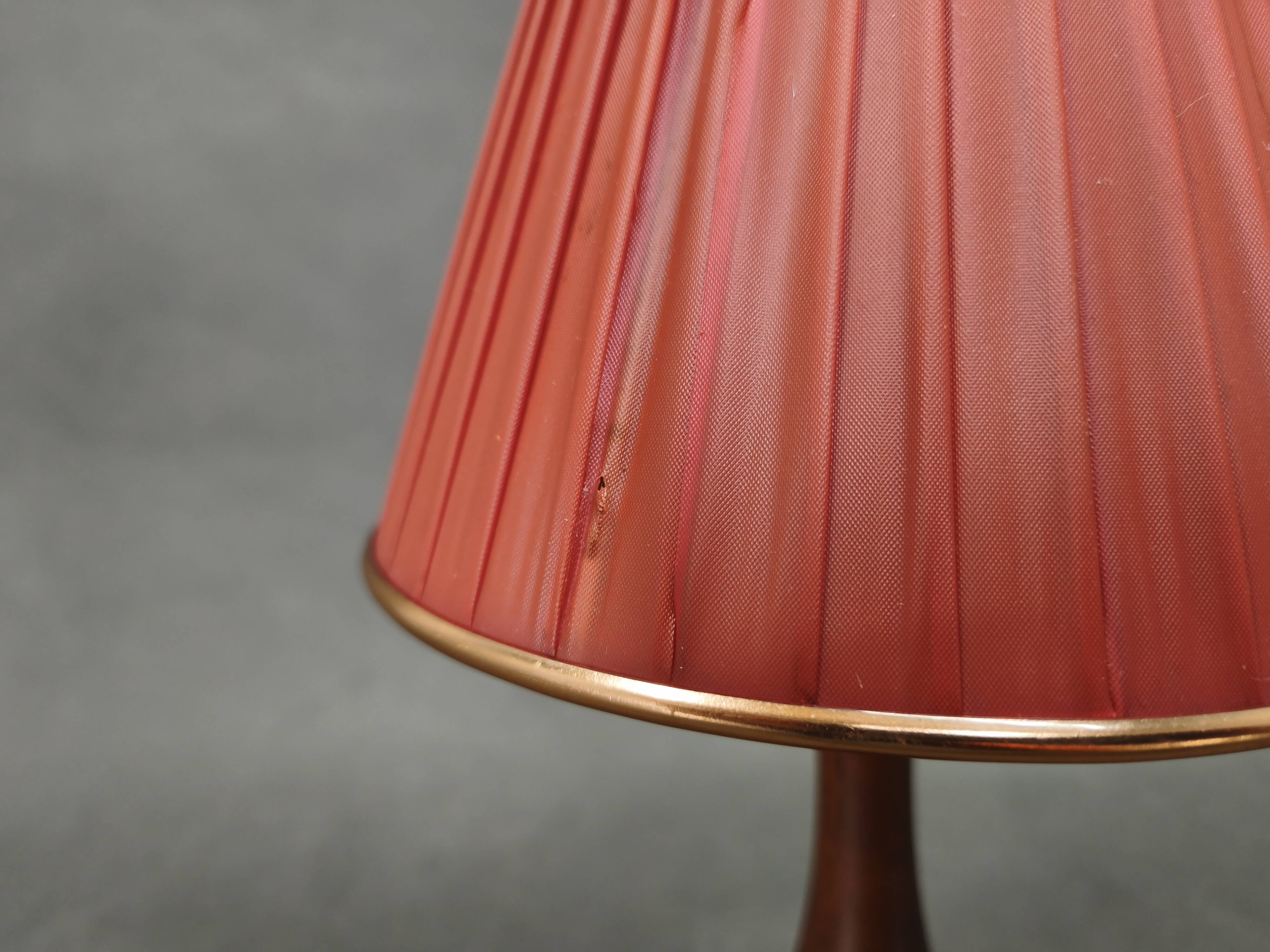 Danish Mid Century Teak Table Lamp with Red Shade, 1960s
