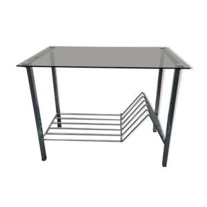 Table d'appoint en verre fumé et chrome, 1970