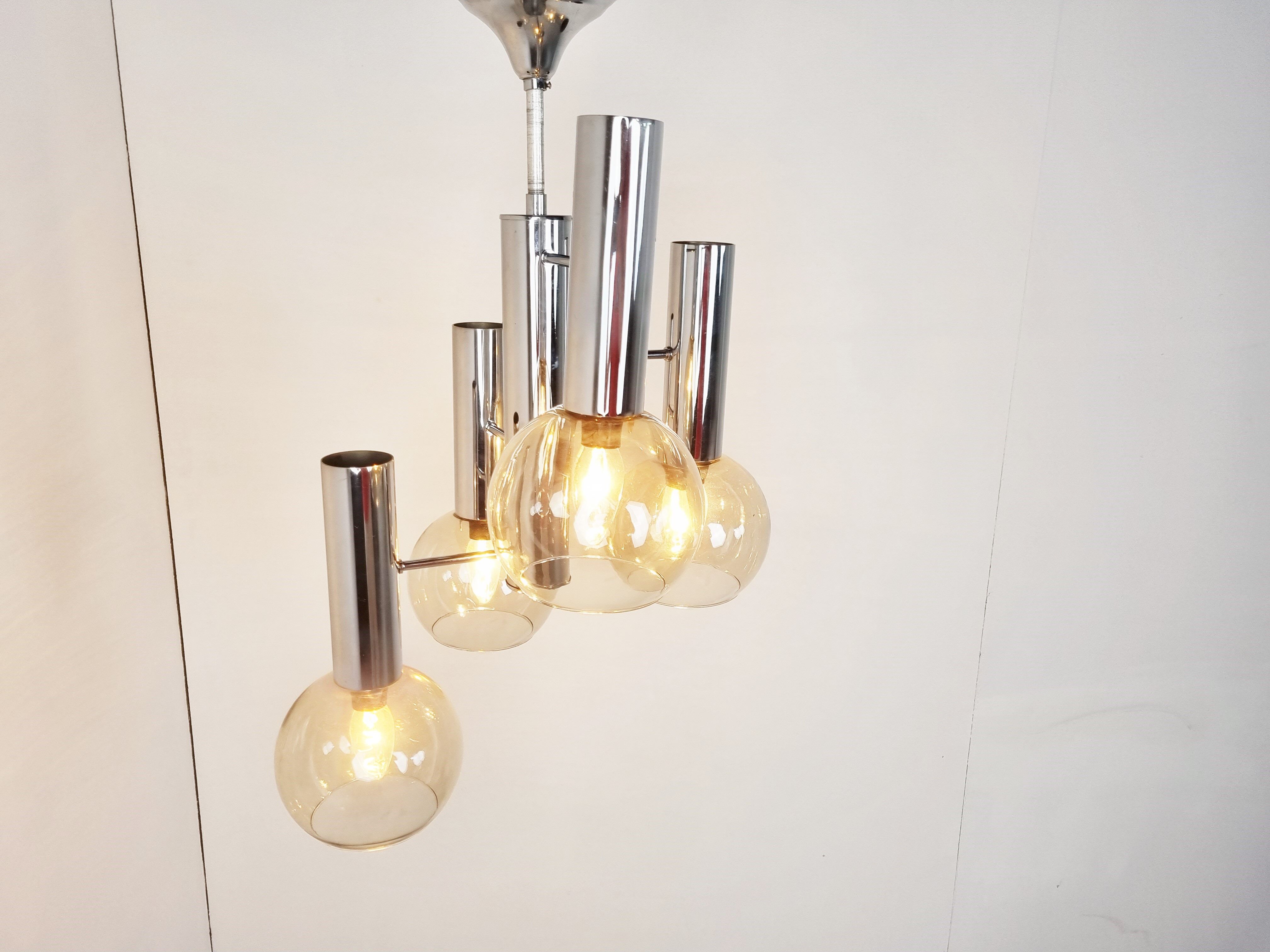 Vintage glass globe chandelier, 1970s