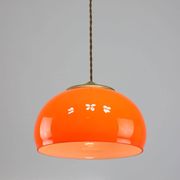 Mid-Century Italian Orange Glass and Brass Pendant Lamp