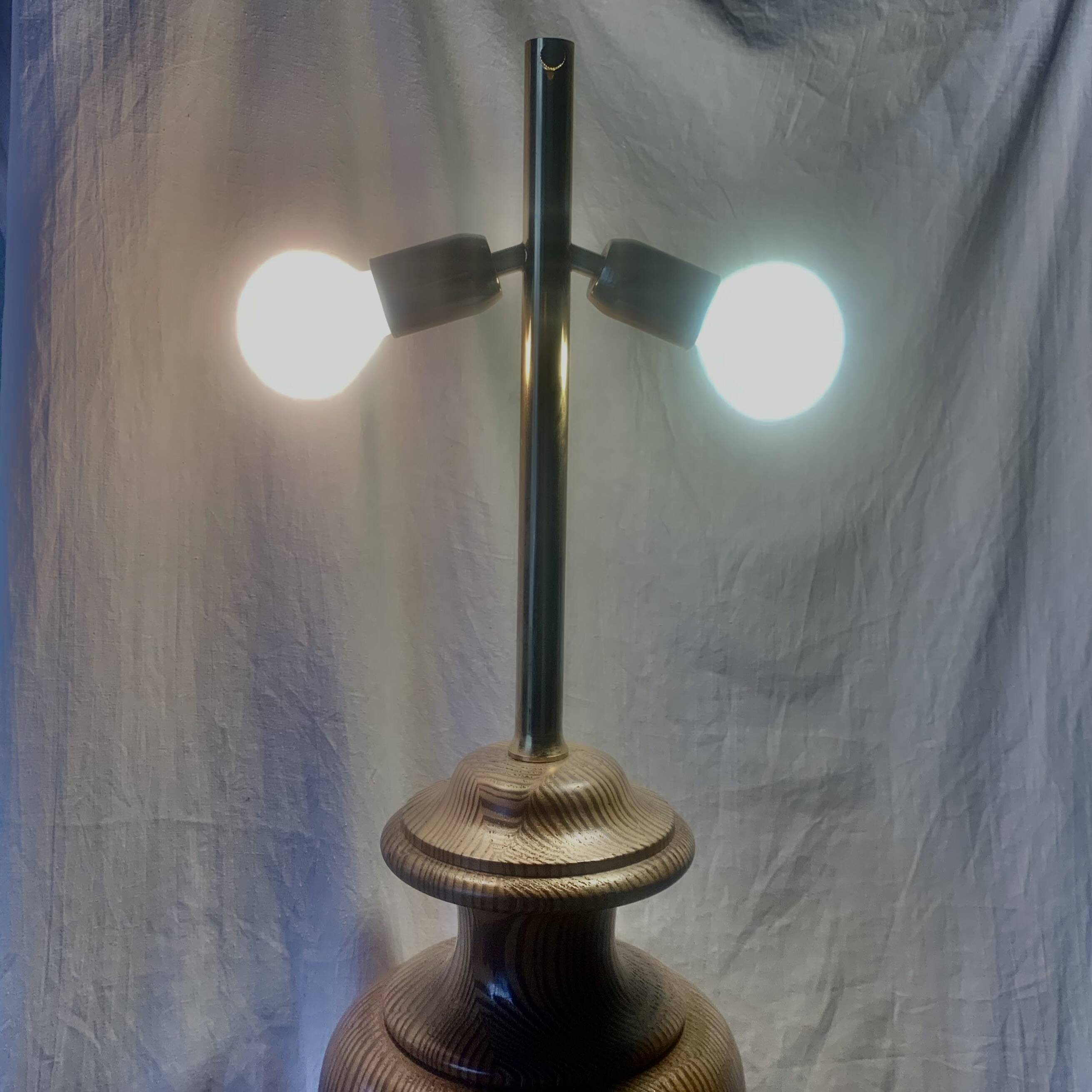 Large vintage lamp base in solid wood and chrome metal