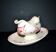 Sarreguemines earthenware gravy boat, Red Favorite with birds