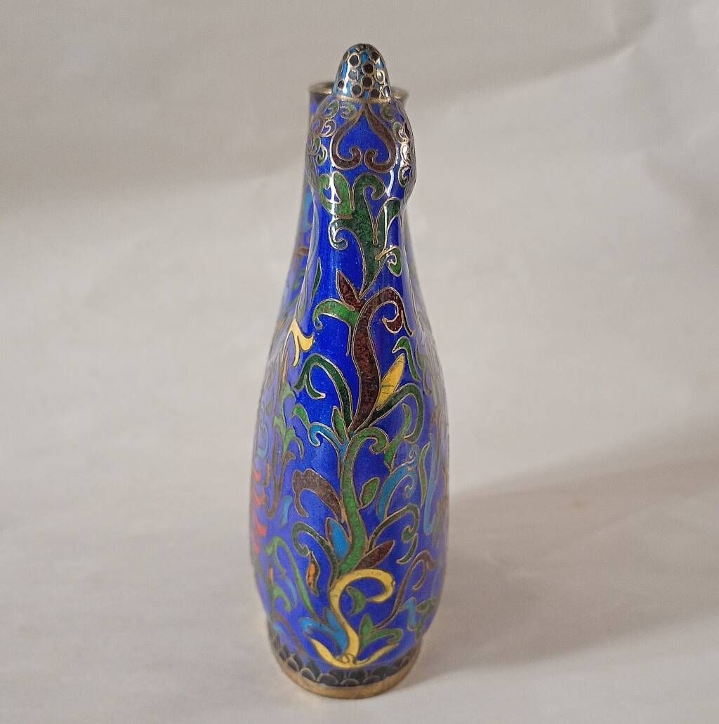 Rare Mid-Century Chinese Cloisonné Enamel Rooster Brush Holder / Vase