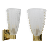 Attributed to Barovier & Toso Brass and "Reticello" Murano Glass Sconces