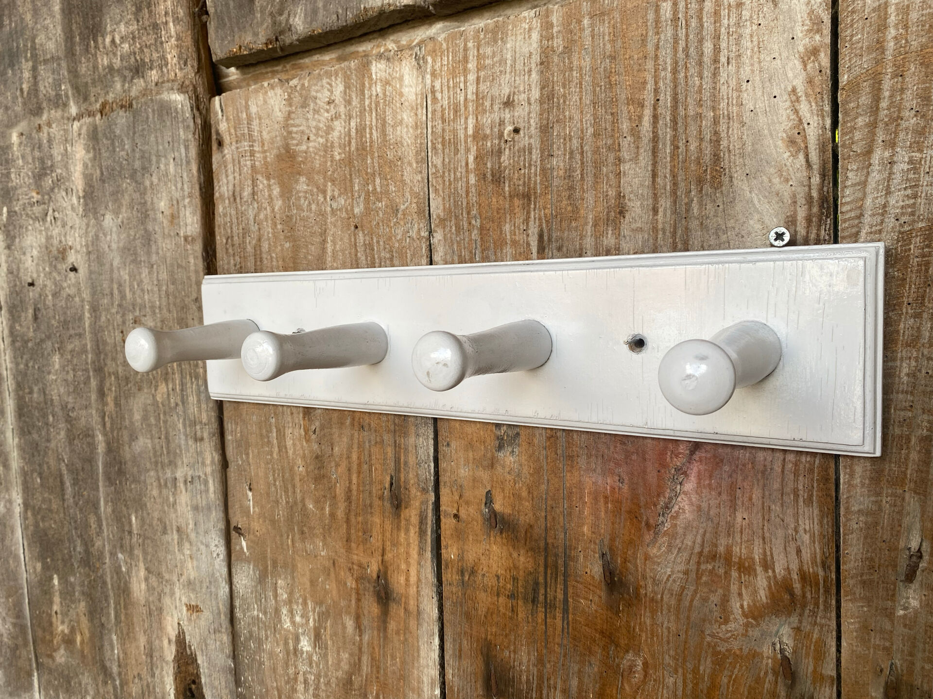Patère Ancienne Porte Manteau Mural x4 Bois Blanc Vintage #E433