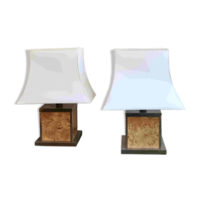 Paire de lampes en loupe d'orme, années 70