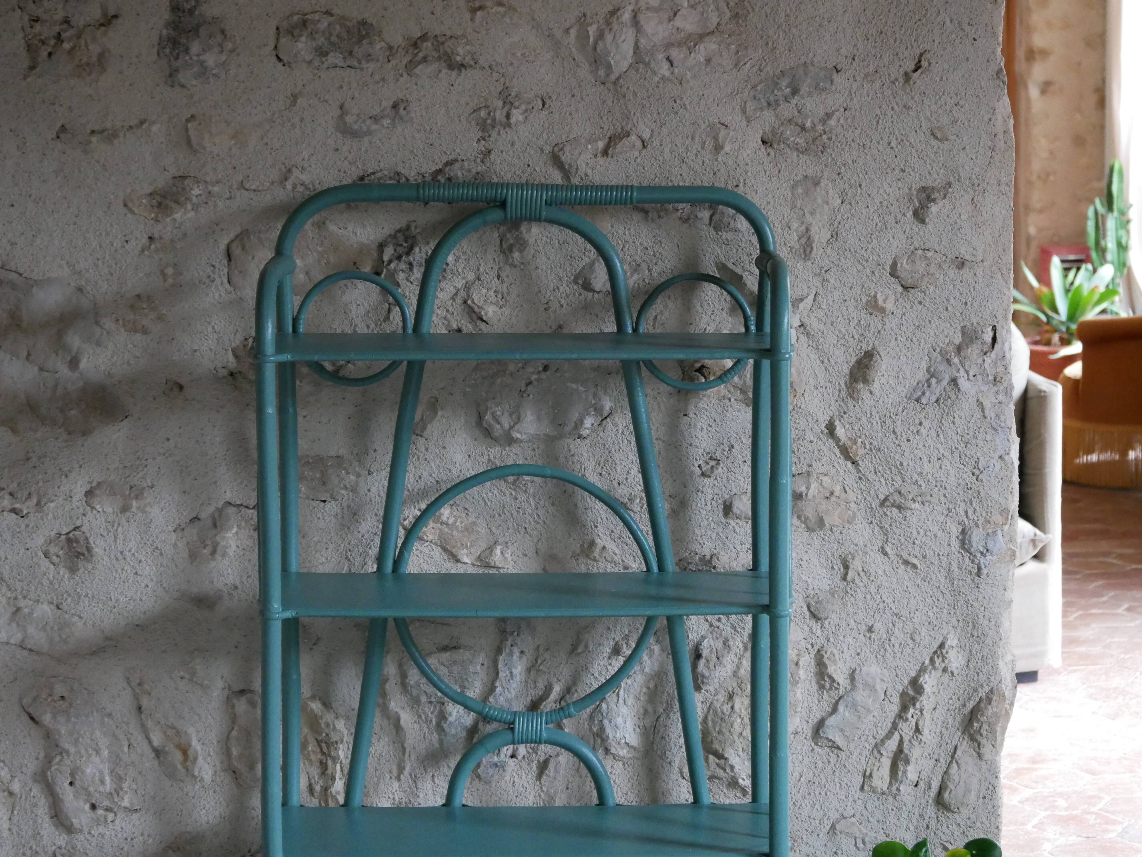 Blue rattan shelf