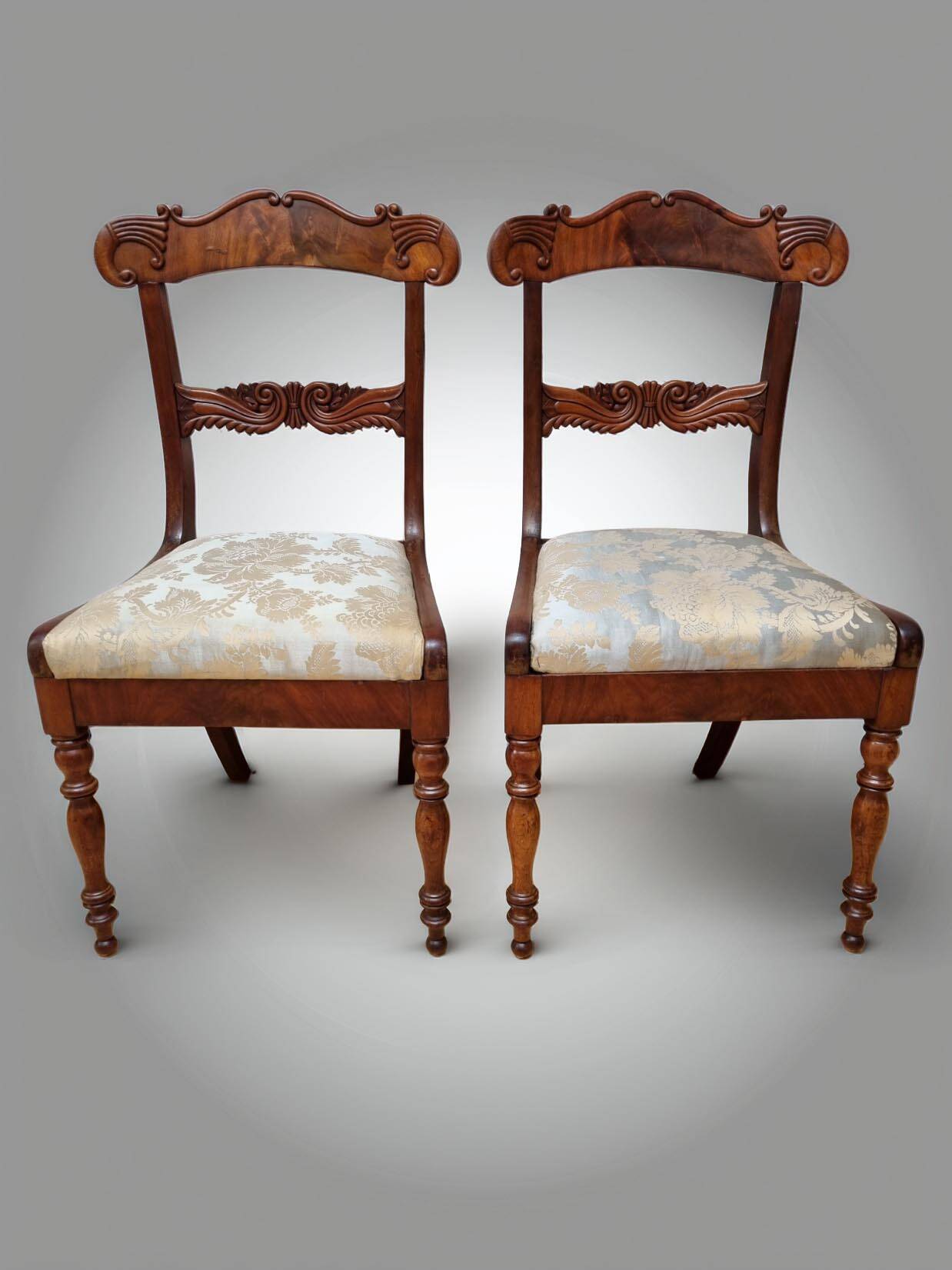 Pair of English Mahogany Sheraton Side Chairs, 1830s