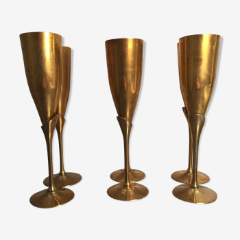 Suite of 6 flutes champagne vintage 80s brass