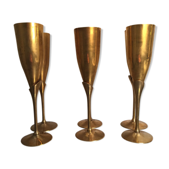 Suite de 6 flutes a champagne en laiton années 80 vintage