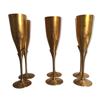 Suite of 6 flutes champagne vintage 80s brass