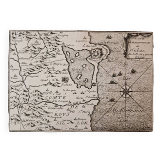 Gravure sur cuivre XVIIème siècle "Carte du gouvernement de Salces" Par Pontault de Beaulieu