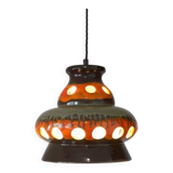 Vintage ceramic pendant light: 1970s rustic handmade chandelier