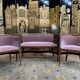 Living room with bench and two english armchairs in pink velvet