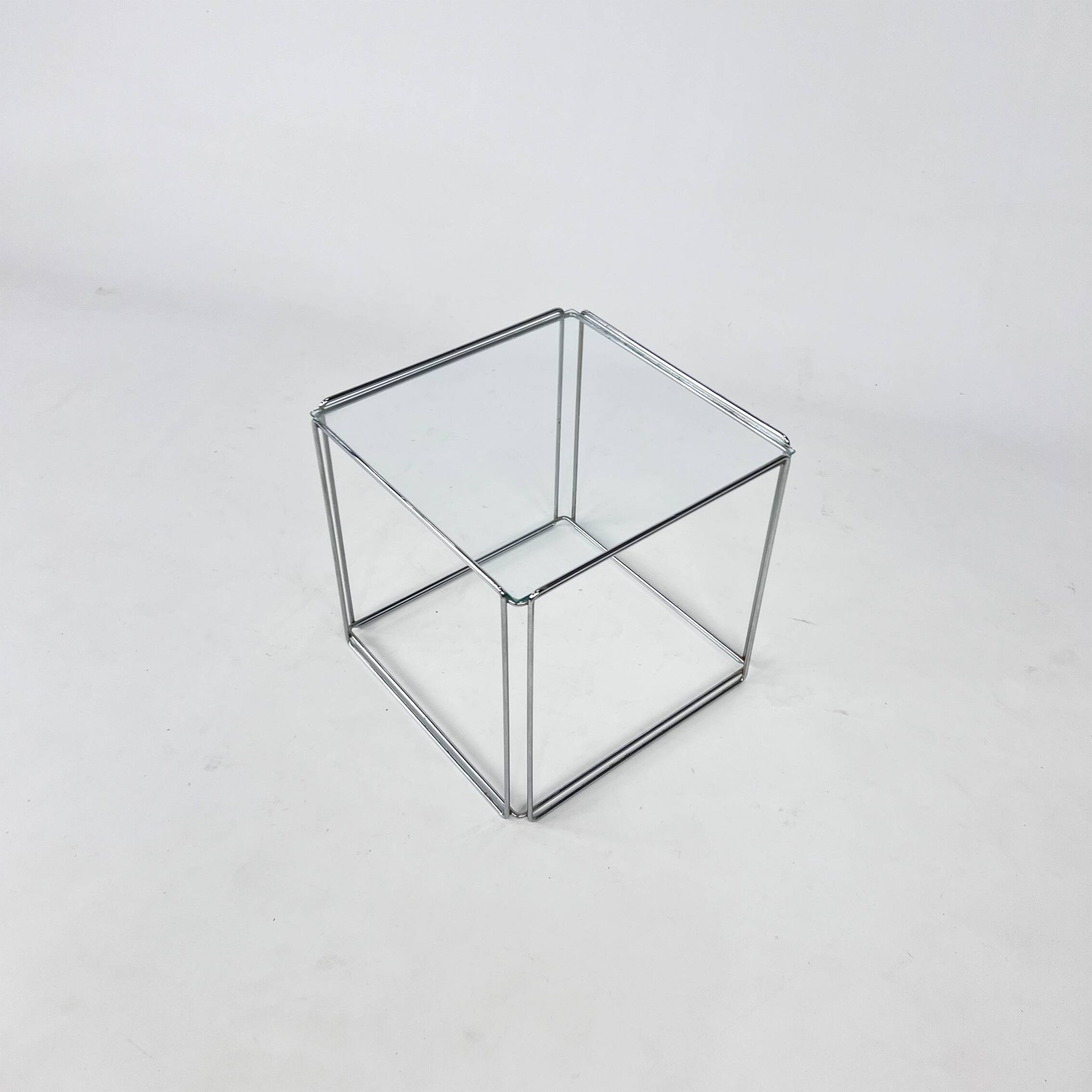 Table d'appoint en acier et verre de Max Sauze, années 1970
