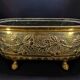 Antique Brass Jardinière – Repoussé Cherry & Leaf Décor – c.1900