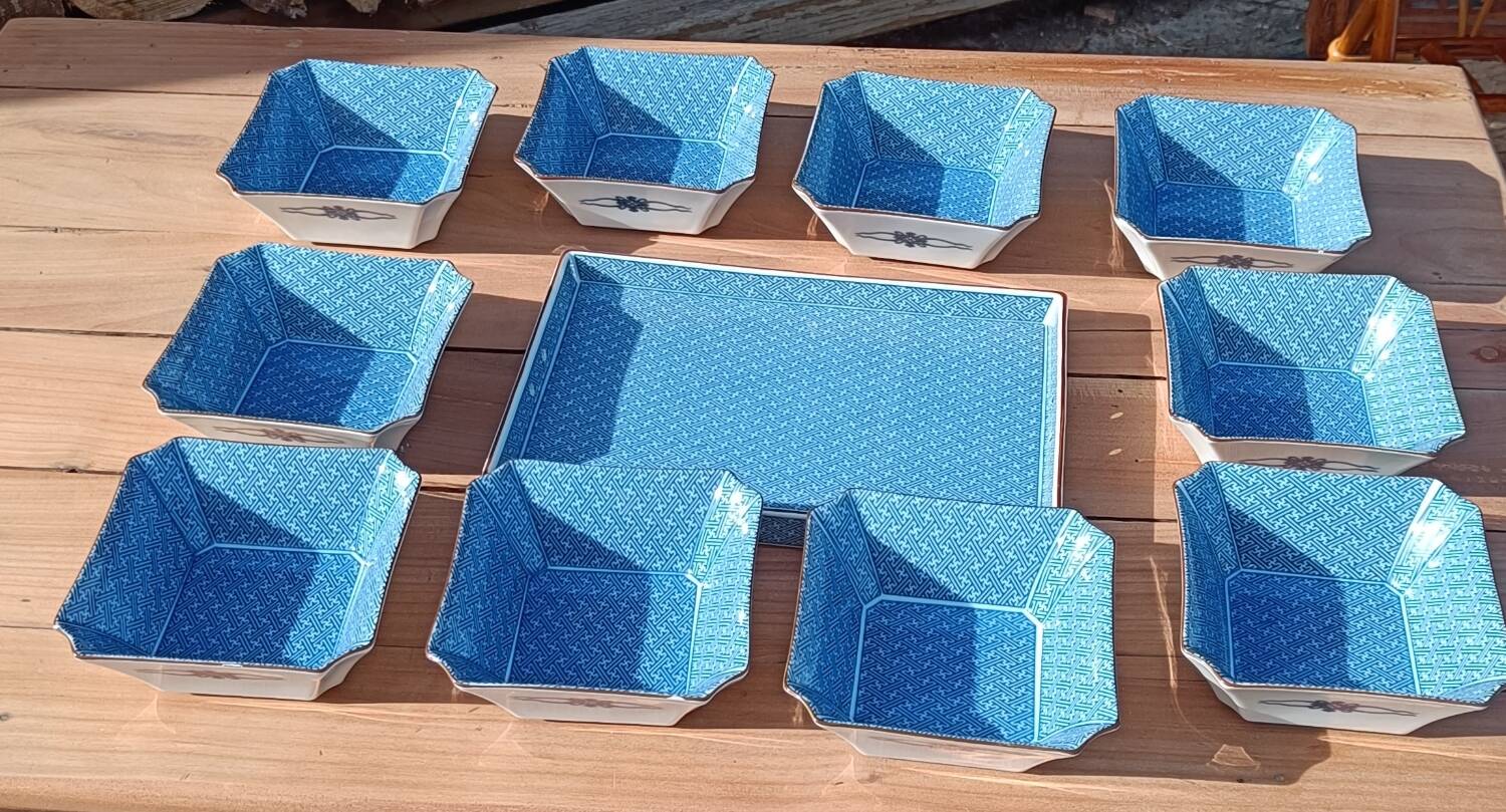 Asian set of platter and ten ramekins