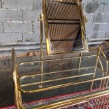 Dressing table and matching psyche in gold metal and glass 70