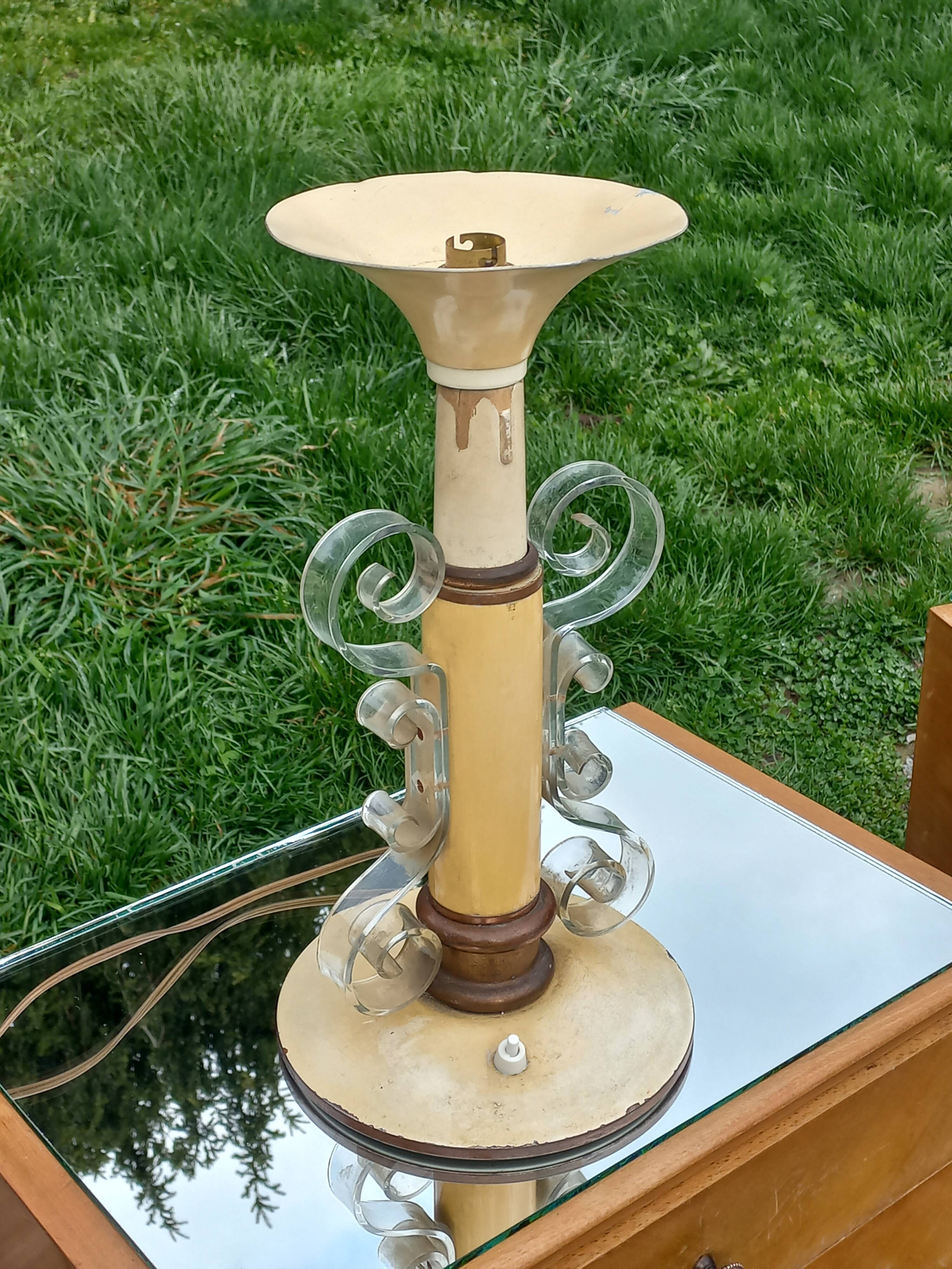 Lampe vintage des années 50 tôle, plexi et bois