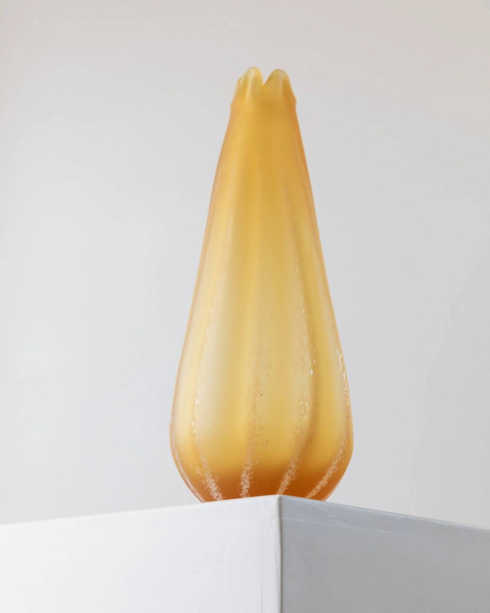 Large vintage Murano glass vase, yellow-orange gradient, Italian 1960s, sculptural teardrop form