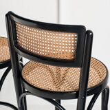 Set of 4 vintage high stools. Beech wood and cane. France, 90s