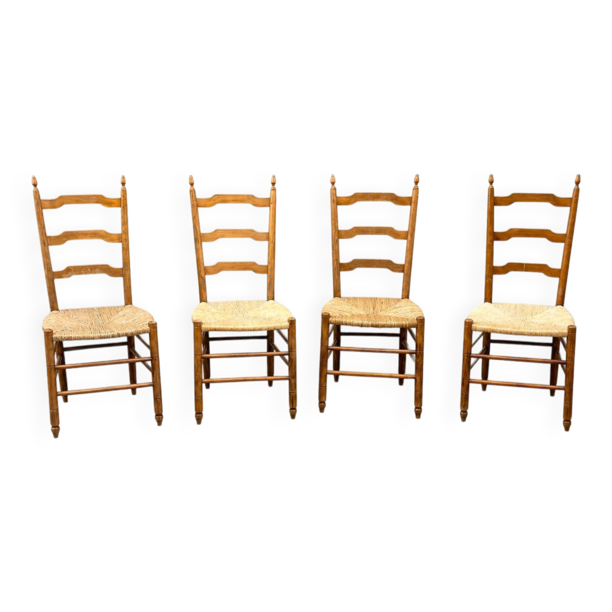 Set of 4 rustic straw chairs in solid wood – France, 1950s-19