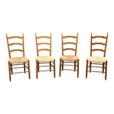 Set of 4 rustic straw chairs in solid wood – France, 1950s-19