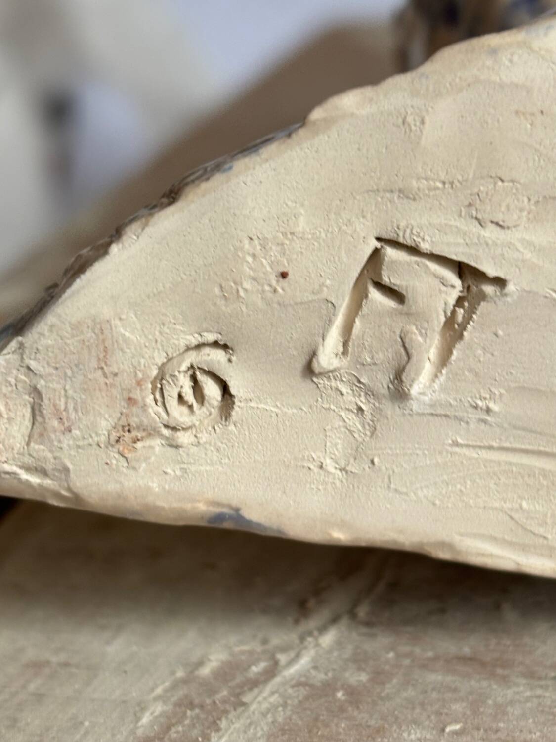 Blue and white ceramic snail