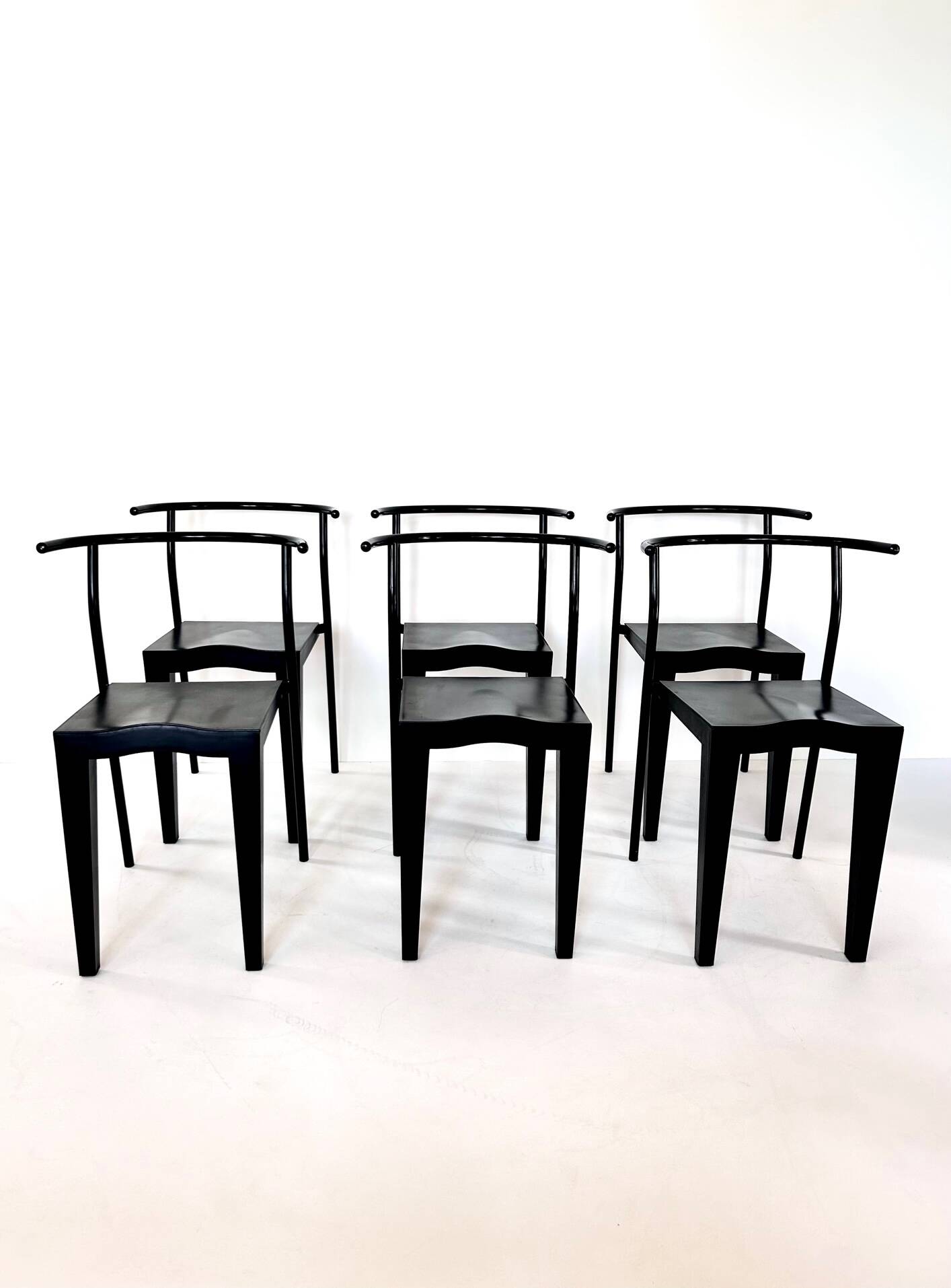 6 black Dr Glob chairs by Philippe Starck for Kartell. Italy 1988.